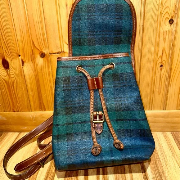 Vintage Polo Ralph Lauren BlueGreen Plaid Leather-Trimming